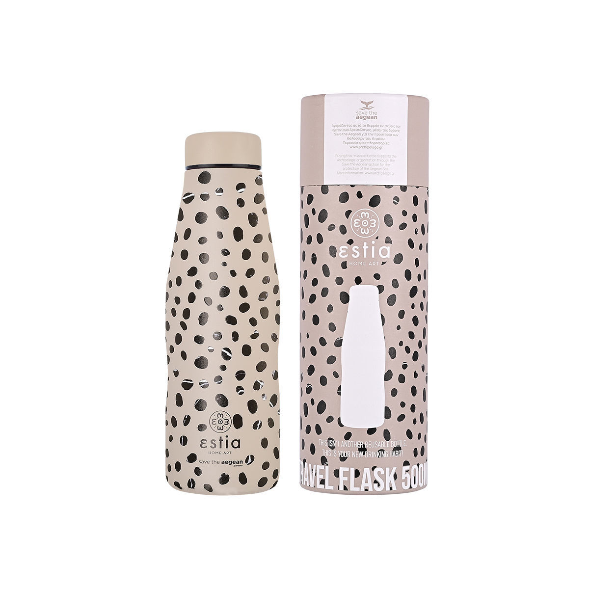 ΘΕΡΜΟΣ TRAVEL FLASK SAVE THE AEGEAN 500ml LEOPARD TAUPE