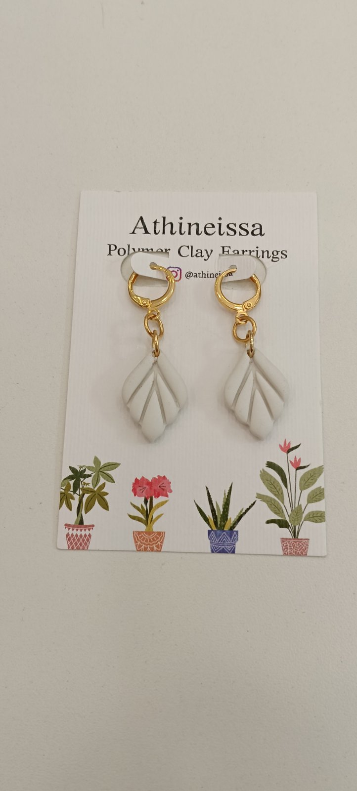 Athineissa Handmade White Leaf Long Earings