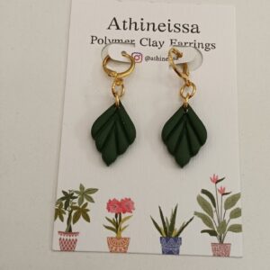 Athineissa Handmade Green Leaf Long Earings